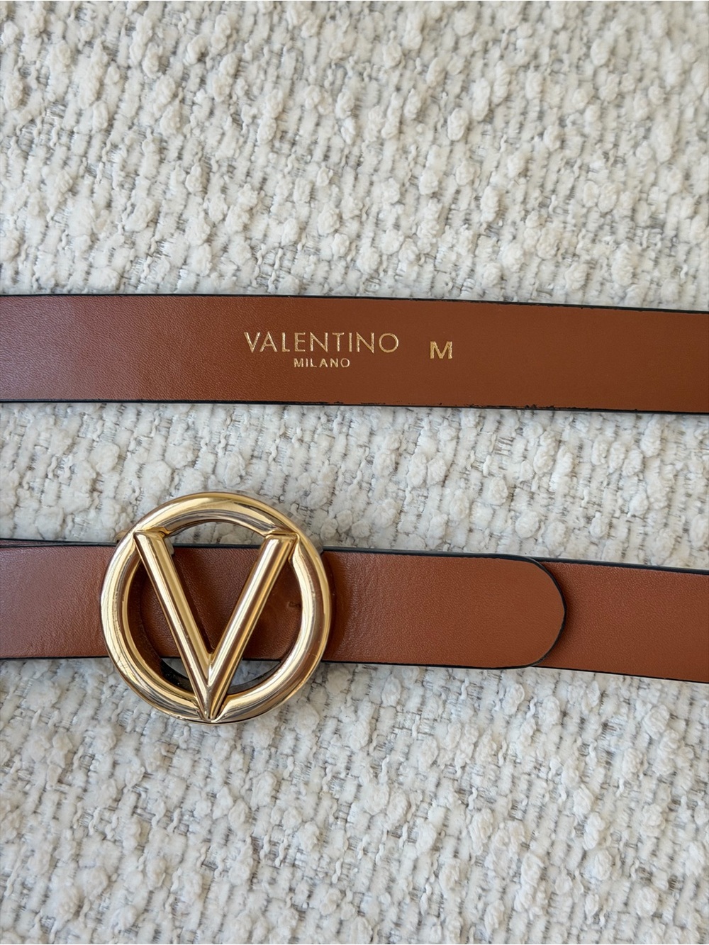 Valentino Garavani VLogo Signature Leather Belt - Tan / Gold (Size M) - Picture 3 of 3